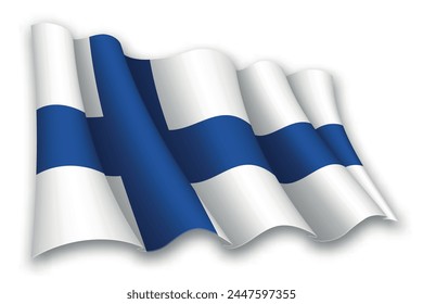 Realistic waving flag of Finland isolated on white background