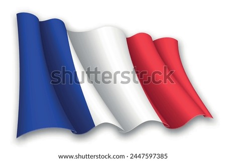 Realistic waving flag of France isolated on white background