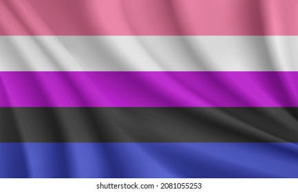 Realistic waving flag of Genderfluid vector background.