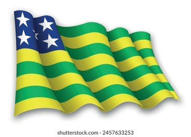 Realistic waving flag of Goias, state of Brazil, isolated on white background