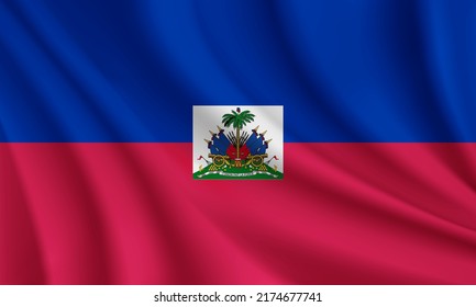 Realistic waving flag of Haiti vector background.