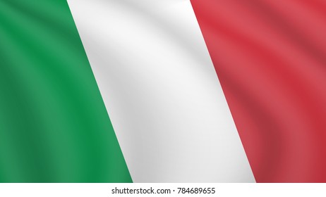 Realistic waving flag of Italy. Current national flag of Italian Republic. Illustration of lying wavy shaded flag of Italy country. Background with italian flag. Tricolore.