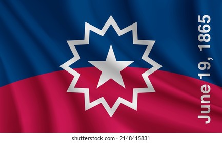 Realistic waving flag of Juneteenth vector background.