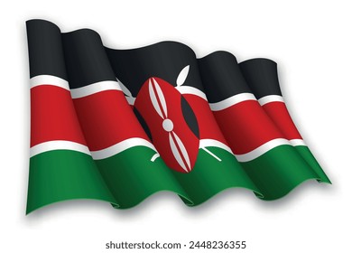 Realistic waving flag of Kenya isolated on white background