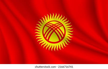 Bandera ondulante realista del fondo vectorial de Kirguistán.