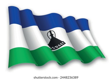 Bandera ondeando realista de Lesoto aislada en fondo blanco