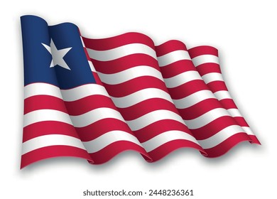 Realistic waving flag of Liberia isolated on white background