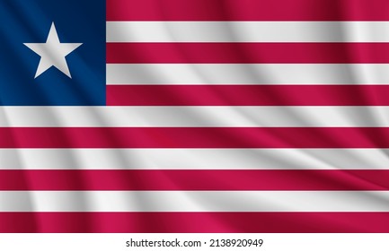 Realistic waving flag of Liberia vector background.