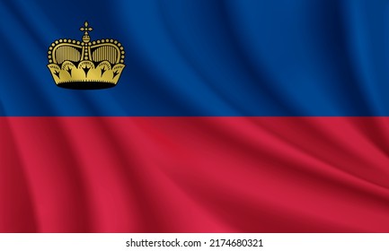Realistische schwenkende Flagge Liechtensteins, Vektorhintergrund.