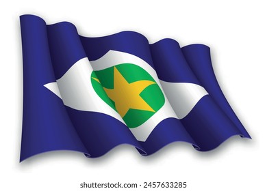 Bandera realista ondeando de Mato Grosso, estado de Brasil, aislado sobre fondo blanco