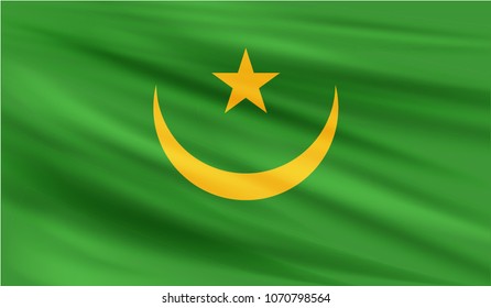 Realistic waving flag of the MAURITANIA,Fabric textured flowing flag,vector EPS10