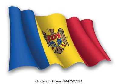 Realistic waving flag of Moldova isolated on white background