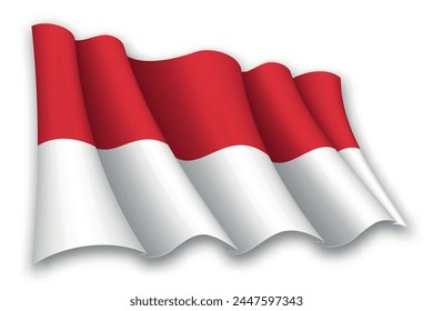 Realistische schwenkende Flagge von Monaco isoliert auf weißem Hintergrund