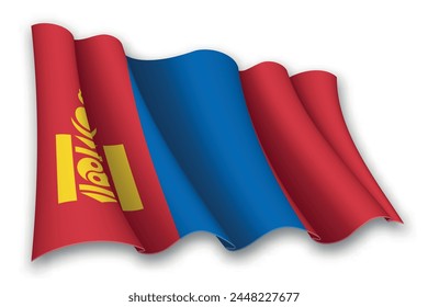 Realistic waving flag of Mongolia isolated on white background