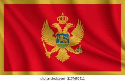 Realistic waving flag of Montenegro vector background.