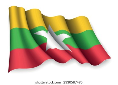 Realistic waving flag of Myanmar