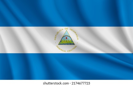 Realistic waving flag of Nicaragua vector background.