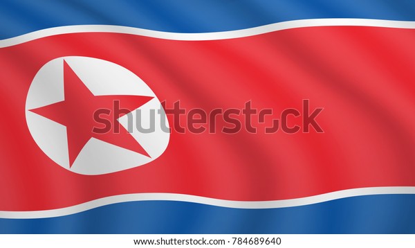 Realistic waving flag of North Korea. Current\
national flag of Democratic People\'s Republic of Korea.\
Illustration of lying wavy shaded flag of DPRK country. Background\
with north korean\
flag.