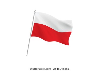 Realistic waving flag of Poland on a pole with transparent background. Ideal for national, official, or event use.