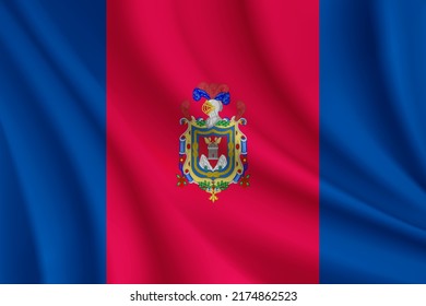 Realistic waving flag of Quito, Ecuador vector background.