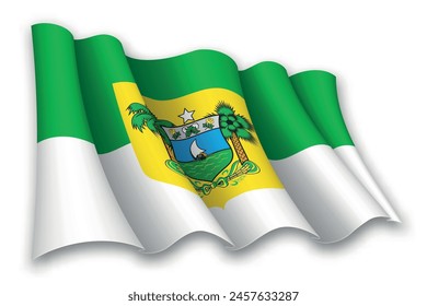 Realistisch schwenkende Flagge von Rio Grande do Norte, Bundesstaat Brasilien, isoliert auf weißem Hintergrund