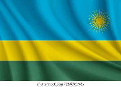 Bandera ondulante realista del fondo vectorial de Ruanda.