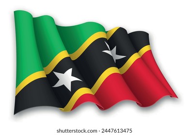Realistic waving flag of Saint Kitts and Nevis isolated on white background