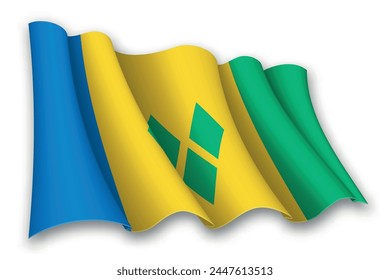 Realistic waving flag of Saint Vincent and the Grenadines isolated on white background