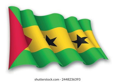 Realistic waving flag of Sao Tome and Principe isolated on white background