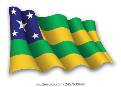 Bandera realista ondeando de Sergipe, estado de Brasil, aislado sobre fondo blanco