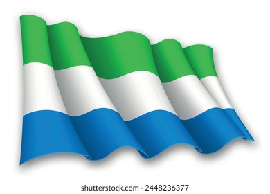 Realistic waving flag of Sierra Leone isolated on white background