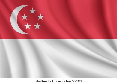 Realistic waving flag of Singapore vector background.