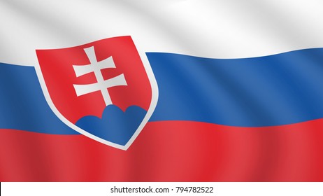 Realistic waving flag of Slovakia. Current national flag of Slovak Republic. Illustration of wavy shaded flag of Slovakia country. Background with slovak flag.