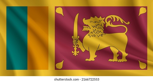 Realistic waving flag of Sri Lanka vector background.