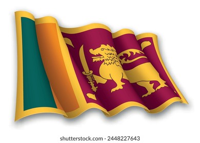 Realistic waving flag of Sri Lanka isolated on white background
