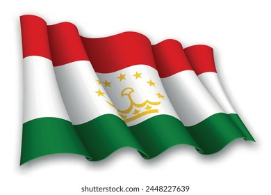 Realistic waving flag of Tajikistan isolated on white background