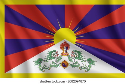 Realistic waving flag of Tibet vector background.