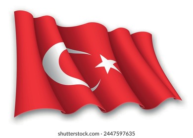 Realistisch schwenkende Flagge der Türkei isoliert auf weißem Hintergrund