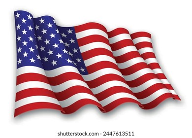 Realistic waving flag of United States isolated on white background