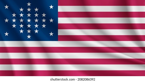 Bandera ondulante realista del fondo vectorial del patrón de diamantes de Estados Unidos Starfield (1847-1848).