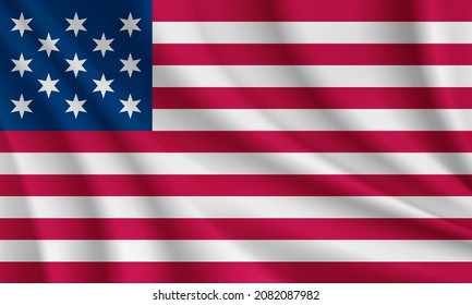 Realistic waving flag of USA Francis Hopkinson's, 1777 vector background. svg