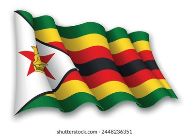 Realistic waving flag of Zimbabwe isolated on white background