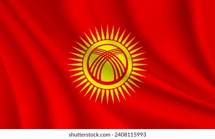 Realistic waving new flag of Kyrgyzstan vector background.