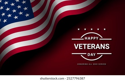 Realistic waving USA flag illustration for Veterans Day celebration. Good for Banner, Poster, Greeting Card.