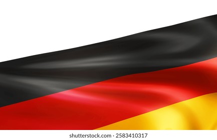 Realistic wavy national flag of the Federal Republic of Germany isolated on white background. Patriotic symbol country for German Unity Day. 3d vector illustration