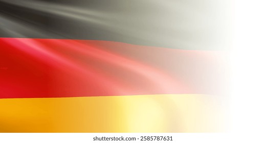 Realistic wavy national flag of the Federal Republic of Germany with blurred edge isolated on white background. German state symbol for celebrating patriotic holidays. 3d vector illustration