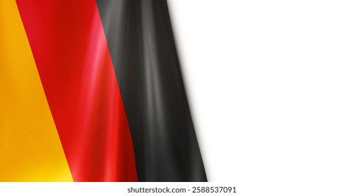 Realistic wavy national flag of the Federal Republic of Germany isolated on white background. Patriotic concept banner country for German Unity Day. 3d vector illustration