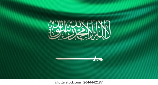 Realistic wavy national flag of the Kingdom of Saudi Arabia. Patriotic symbol country for foundation day, independence day. 3d vector illustration