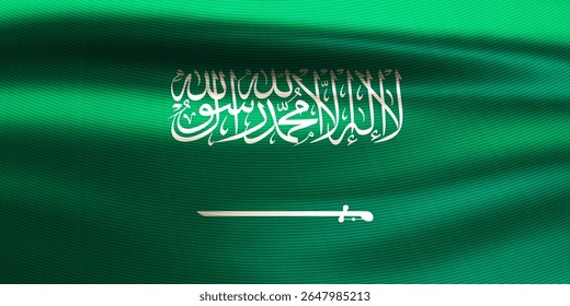 Realistic wavy national flag of the Kingdom of Saudi Arabia. Saudi Arabia symbol for celebrating patriotic holidays. 3d vector illustration