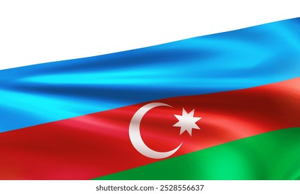 Bandeira nacional ondulada realista da República do Azerbaijão isolada sobre fundo branco. Símbolo patriótico país Azerbaijão para o dia da Independência, Dia da Vitória. ilustração de vetor 3d